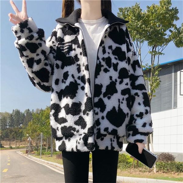 women's wool & blends sweet kawaii white cow printed women jacket autumn winter oversized cardigan lamb thicken keep warm ladies coat o, Black
women's wool & blends sweet kawaii white cow printed women jacket autumn winter oversized cardigan lamb thicken keep warm ladies coat o, Black