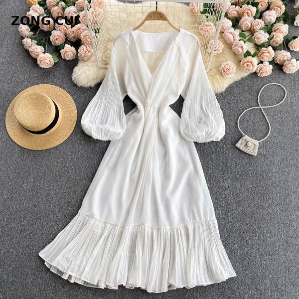 casual dresses vintage puff sleeve dress women's v-neck lace up waist ruffles pleated maxi elegant holiday fairy vestidos 2021, Black;gray
casual dresses vintage puff sleeve dress women's v-neck lace up waist ruffles pleated maxi elegant holiday fairy vestidos 2021, Black;gray