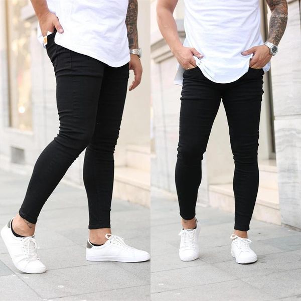men's jeans fashion slim fit men casual denim pants stretch trousers autumn streetwear pencil black 1, Blue