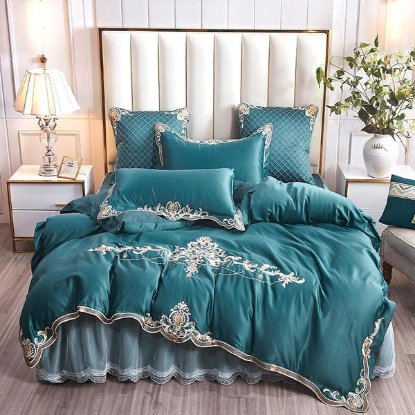 luxury gray satin silk cotton gold embroidery bedding set double duvet cover bed linen lace bedskirt pillowcase home textile sets
luxury gray satin silk cotton gold embroidery bedding set double duvet cover bed linen lace bedskirt pillowcase home textile sets