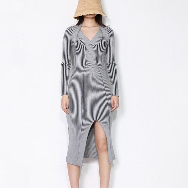 casual dresses 2021 fall knit grey black long sleeve midi dress v-neck high waist thin striped bodycon slit hem sexy, Black;gray
casual dresses 2021 fall knit grey black long sleeve midi dress v-neck high waist thin striped bodycon slit hem sexy, Black;gray