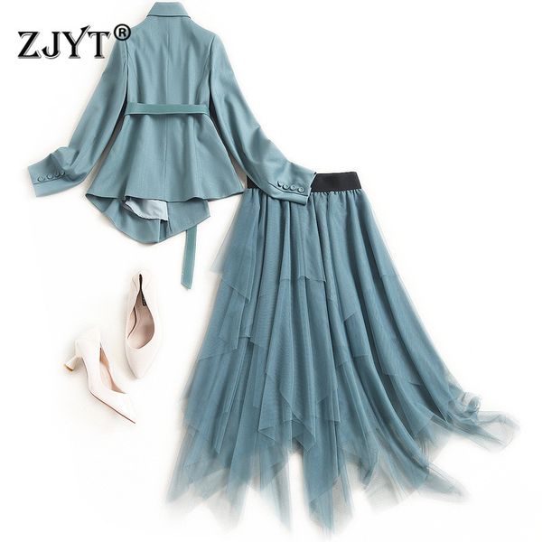 dress spring runway designer feminine elegant lady in the office blazer and mesh skirt suits of two party garments, Black;gray
dress spring runway designer feminine elegant lady in the office blazer and mesh skirt suits of two party garments, Black;gray
