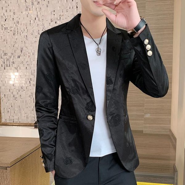 men's suits & blazers korean flower blazer men 2021 autumn long sleeve casual slim suit jacket wedding business tuxedo dress coat costu, White;black
men's suits & blazers korean flower blazer men 2021 autumn long sleeve casual slim suit jacket wedding business tuxedo dress coat costu, White;black