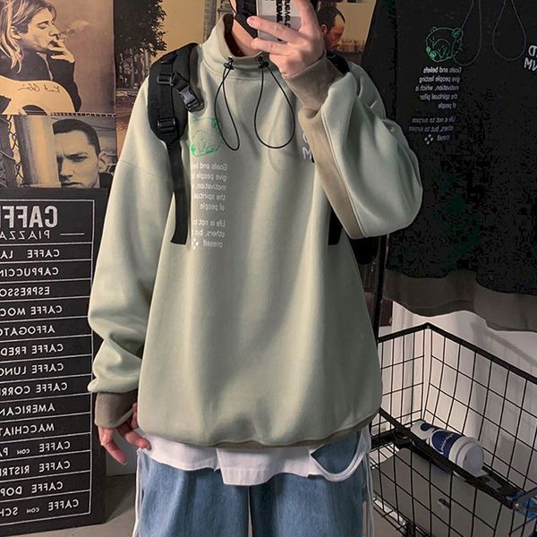 men's hoodies & sweatshirts stand collar pullover korean style loose personality stitching couple japanese streetwear men loun, Black 
men's hoodies & sweatshirts stand collar pullover korean style loose personality stitching couple japanese streetwear men loun, Black