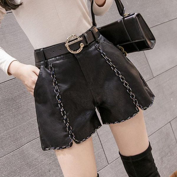 women's shorts 2021 pu leather autumn winter chic high waist sashes wide leg elegant female solid loose c264, White;black
women's shorts 2021 pu leather autumn winter chic high waist sashes wide leg elegant female solid loose c264, White;black