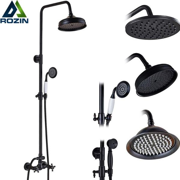 luxury bronze black bathroom shower bath faucet dual handles in wall washing room mixer taps 8" rain head sets
luxury bronze black bathroom shower bath faucet dual handles in wall washing room mixer taps 8" rain head sets