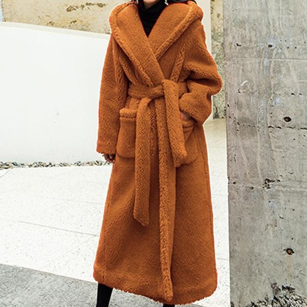 women's wool & blends women autumn winter warm thicken lambswool coat with belt fashion turn-down collar solid color long overcoat loos, Black
women's wool & blends women autumn winter warm thicken lambswool coat with belt fashion turn-down collar solid color long overcoat loos, Black