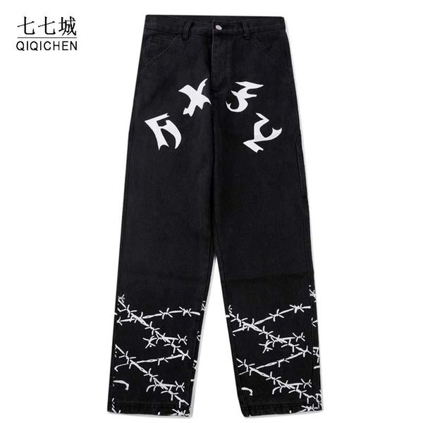 hip hop printed jeans men harajuku straight baggy denim black pants wide leg oversized joggers street trousers male men's, Blue
hip hop printed jeans men harajuku straight baggy denim black pants wide leg oversized joggers street trousers male men's, Blue