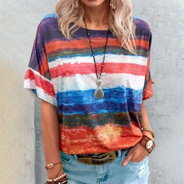women's t-shirt women plus size casual femalecontrast color stripe print short sleeve o neck for daily wear loose tees, White
women's t-shirt women plus size casual femalecontrast color stripe print short sleeve o neck for daily wear loose tees, White