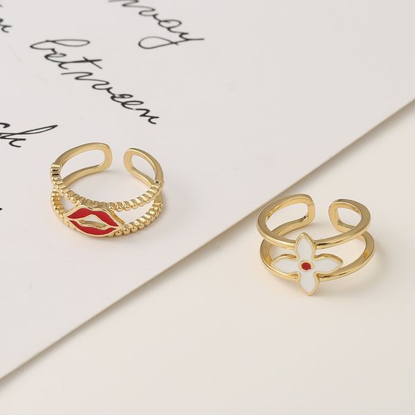 fashion luxury ring jewelry men/women ins copper drop oil 18k gold men's and women's lips flower open wide version tail, Silver
fashion luxury ring jewelry men/women ins copper drop oil 18k gold men's and women's lips flower open wide version tail, Silver
