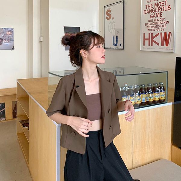 women's suits & blazers womens short sleeves double breasted summer thin loose casual korean streetwear ladies clothing, White;black
women's suits & blazers womens short sleeves double breasted summer thin loose casual korean streetwear ladies clothing, White;black