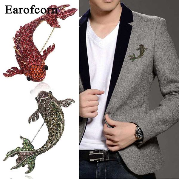 pins, brooches earofcorn 2021 autumn winter sell shining rhinestone large carp animal pendant male female jewelry coat accessorie, Gray