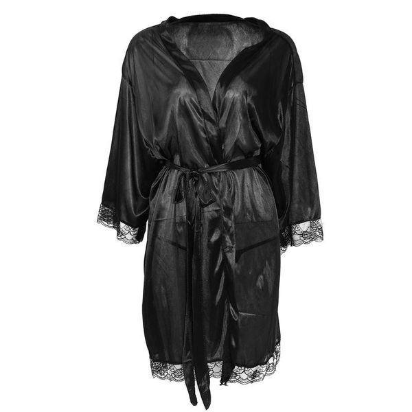 women's sleepwear women imitation silk half sleeves bathrobe scalloped lace trim open front nightgown with g-string satin sash set, Black;red
women's sleepwear women imitation silk half sleeves bathrobe scalloped lace trim open front nightgown with g-string satin sash set, Black;red