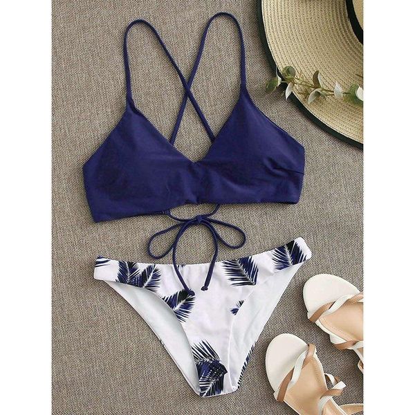 women's swimwear 2021 2-piece solid color lace-up thong plant print bikini suit swimsuit swimming for women high waist, White;black
women's swimwear 2021 2-piece solid color lace-up thong plant print bikini suit swimsuit swimming for women high waist, White;black