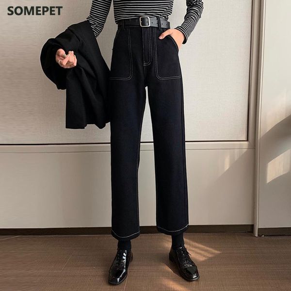 straight women high waist black white jeans vintage boyfriend mom denim femme retro loose pants, Blue
straight women high waist black white jeans vintage boyfriend mom denim femme retro loose pants, Blue