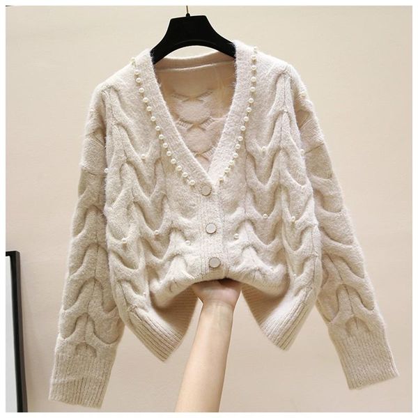women's knits & tees sweet beaded v-neck knitted cardigan spring 2021 fashion all-match outer wear sweater, White
women's knits & tees sweet beaded v-neck knitted cardigan spring 2021 fashion all-match outer wear sweater, White