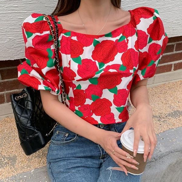 women's blouses & shirts 2021 summer sweet temperament women square collar puff sleeve floral print shirt slim short blouse, White
women's blouses & shirts 2021 summer sweet temperament women square collar puff sleeve floral print shirt slim short blouse, White