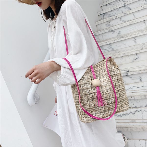 new handbags south korea's same casual wood bead single shoulder straw woven ins summer versatile bucket portable women's bag fact
new handbags south korea's same casual wood bead single shoulder straw woven ins summer versatile bucket portable women's bag fact