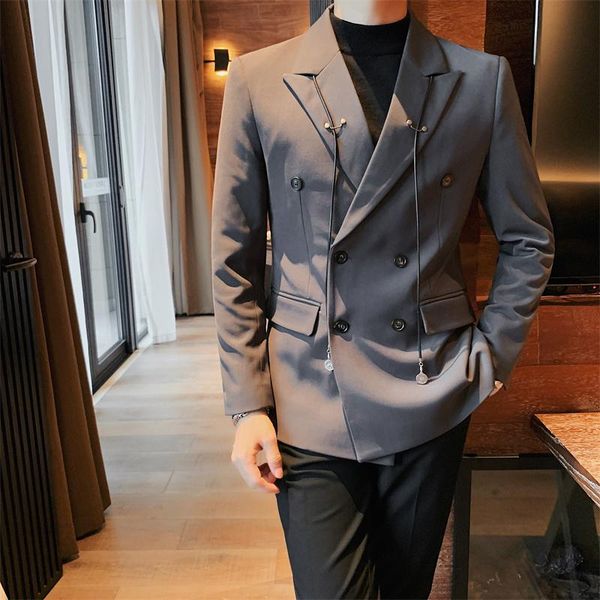 men's suits & blazers solid color double breasted for men business casual slim suit jackets street wedding social dress coat blazer mas, White;black
men's suits & blazers solid color double breasted for men business casual slim suit jackets street wedding social dress coat blazer mas, White;black