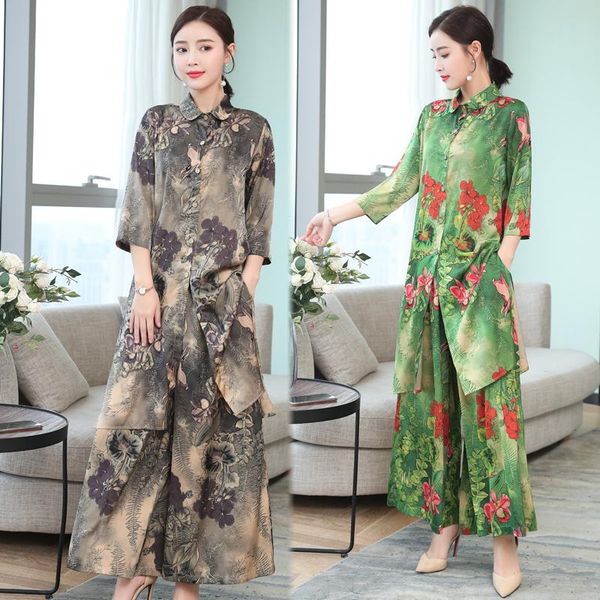 two piece dress mask women's luxury plus size silk blouse+wide-legged pants suits female large vintage flower printed 2 sets, White
two piece dress mask women's luxury plus size silk blouse+wide-legged pants suits female large vintage flower printed 2 sets, White