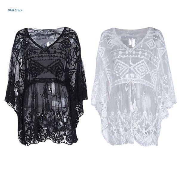 women's swimwear xx9d women see-through bikini cover up hollow out floral lace tunic v-neck tassels drawstring loose beach dress, White;black
women's swimwear xx9d women see-through bikini cover up hollow out floral lace tunic v-neck tassels drawstring loose beach dress, White;black