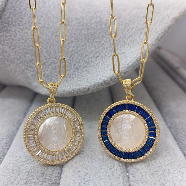 blessing round virgin guadalupe pendant necklace colored zircon natural shell jewelry necklaces for women, Silver
blessing round virgin guadalupe pendant necklace colored zircon natural shell jewelry necklaces for women, Silver