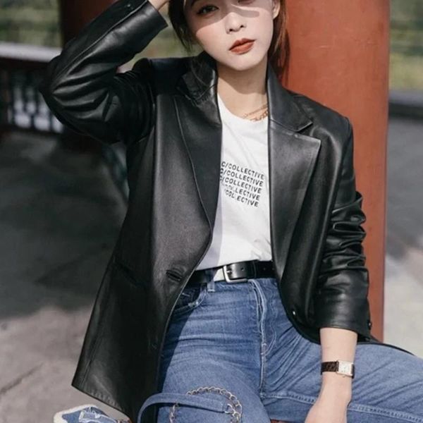 women's jackets 2021 womens leather jacket retro lady notched single-breasted coat with pockets female black outwear top, Black;brown
women's jackets 2021 womens leather jacket retro lady notched single-breasted coat with pockets female black outwear top, Black;brown