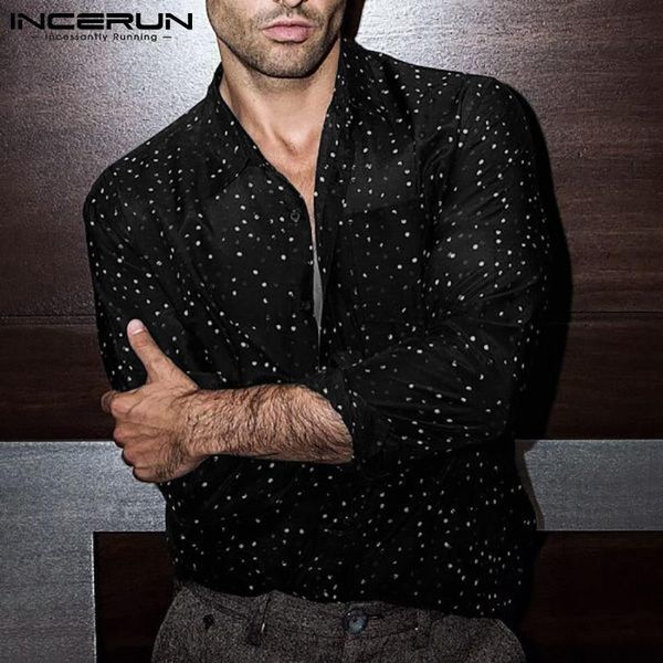 men shirt polka dot print lapel long sleeve streetwear casual spring button fashion brand shirts camisas s-5xl incerun men's, White;black
men shirt polka dot print lapel long sleeve streetwear casual spring button fashion brand shirts camisas s-5xl incerun men's, White;black