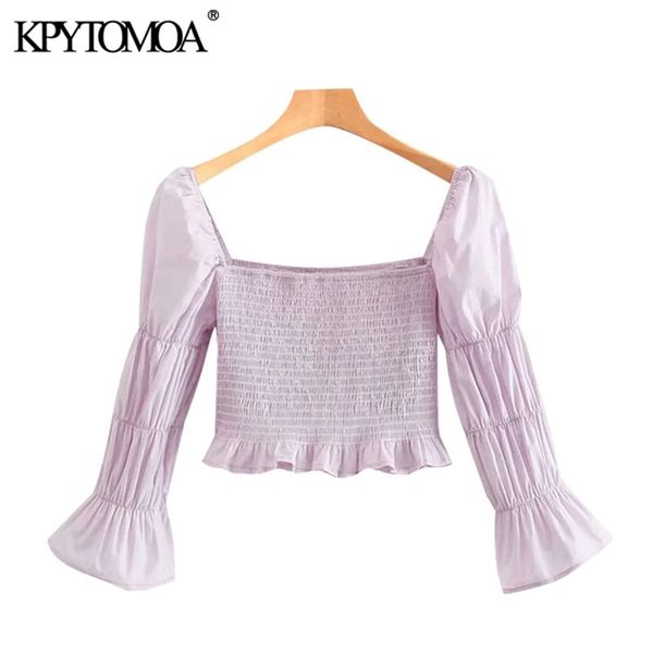 women sweet fashion with ruffled smocked cropped blouses three quarter sleeve female shirts chic 210420, White
women sweet fashion with ruffled smocked cropped blouses three quarter sleeve female shirts chic 210420, White