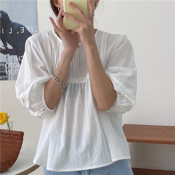3 soild colors summer women's sweet korean style short sleeve shirt o neck pink blouses outwear femme (g9079 210423, White
3 soild colors summer women's sweet korean style short sleeve shirt o neck pink blouses outwear femme (g9079 210423, White