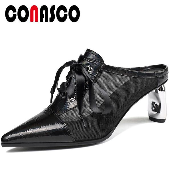 dress shoes conasco summer mesh mules genuine leather women sandals slippers fashion elegant wedding party cross-tied high heels woman, Black
dress shoes conasco summer mesh mules genuine leather women sandals slippers fashion elegant wedding party cross-tied high heels woman, Black