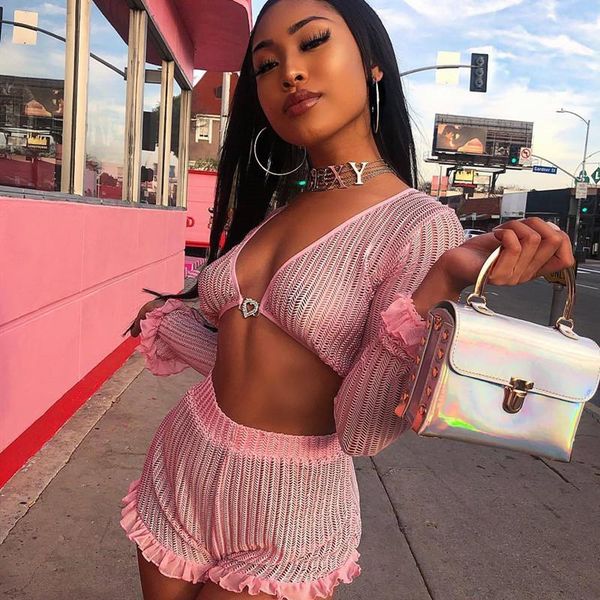 two piece dress pink mesh 2 pieces women set crop and shorts summer festival matching sets club outfits d58-ad70, White
two piece dress pink mesh 2 pieces women set crop and shorts summer festival matching sets club outfits d58-ad70, White
