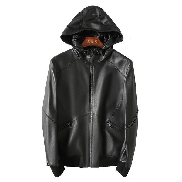 men's leather & faux jacket hooded sheepskin coat genuine men bomber jackets chaqueta cuero hombre kj2169, Black
men's leather & faux jacket hooded sheepskin coat genuine men bomber jackets chaqueta cuero hombre kj2169, Black