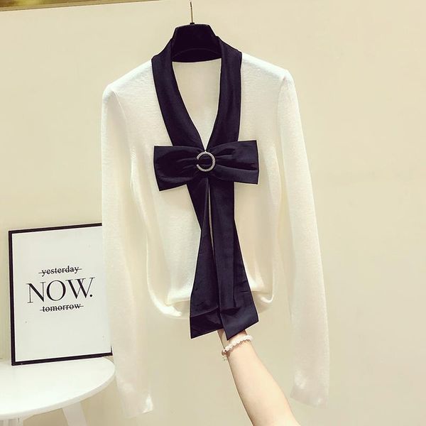women's sweaters imitation shirt design women elegant bow v neck long sleeve pullover knitwear knitted sweater female jumpers, White;black
women's sweaters imitation shirt design women elegant bow v neck long sleeve pullover knitwear knitted sweater female jumpers, White;black