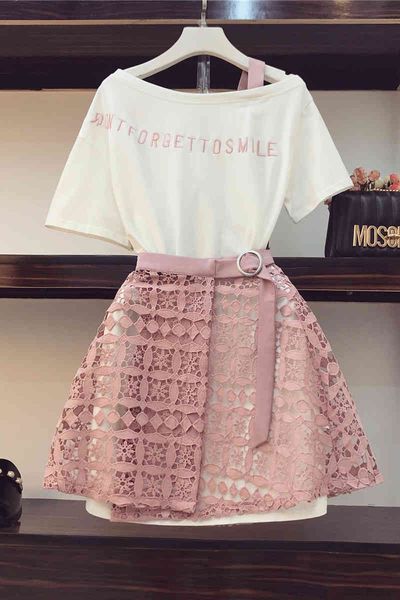 two piece dress zawfl summer 2021 fashion women's 2-piece set diagonal neck shoulder length t-shirt and hollow lace skirt set, White
two piece dress zawfl summer 2021 fashion women's 2-piece set diagonal neck shoulder length t-shirt and hollow lace skirt set, White