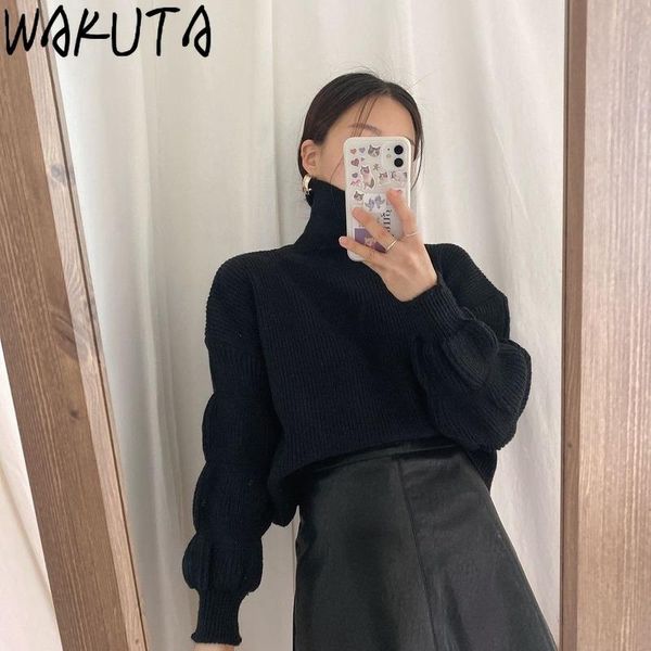 women's sweaters wakuta elegant high neck cropped sweater women stylish lantern sleeve design solid color pullovers female fall chic, White;black
women's sweaters wakuta elegant high neck cropped sweater women stylish lantern sleeve design solid color pullovers female fall chic, White;black