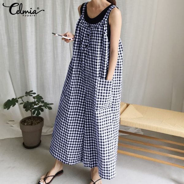 celmia rompers women vintage plaid jumpsuits 2021 fashion wide leg pants sleeveless casual loose jumpsuits plus size overall 5xl, Black;white
celmia rompers women vintage plaid jumpsuits 2021 fashion wide leg pants sleeveless casual loose jumpsuits plus size overall 5xl, Black;white