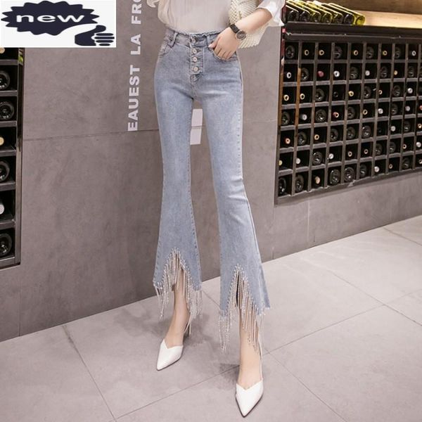 fashion women buttons bell-bottomed pants irregular beading tassel washed denim flare trousers slim fit ankle length jeans women's, Blue
fashion women buttons bell-bottomed pants irregular beading tassel washed denim flare trousers slim fit ankle length jeans women's, Blue