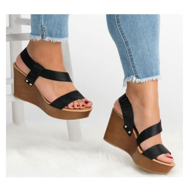 women wedge sandals with platform high heel golden solid elegant ladies slip-on back strap pu shoes waterproof q30, Black
women wedge sandals with platform high heel golden solid elegant ladies slip-on back strap pu shoes waterproof q30, Black