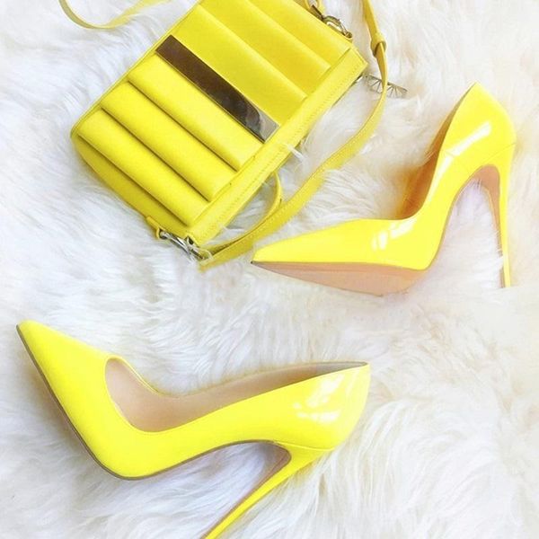 dress shoes light yellow patent leather stiletto high heels wedding woman pointed toe elegant pumps girls slip-on 12cm thin heel, Black
dress shoes light yellow patent leather stiletto high heels wedding woman pointed toe elegant pumps girls slip-on 12cm thin heel, Black