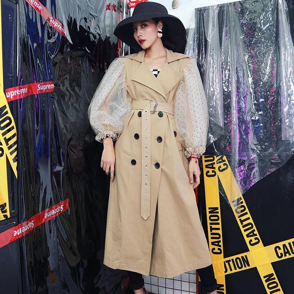 women's trench coats autumn patchwork long coat women sashes with mesh lantern sleeve windbreaker double breasted slim vintage clothing, Tan;black
women's trench coats autumn patchwork long coat women sashes with mesh lantern sleeve windbreaker double breasted slim vintage clothing, Tan;black