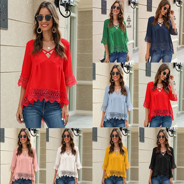 oufisun summer deep v neck women's blouses shirt casual solid half sleeve loose chiffon shirts fahsion lace patchwork shirt 210423, White
oufisun summer deep v neck women's blouses shirt casual solid half sleeve loose chiffon shirts fahsion lace patchwork shirt 210423, White