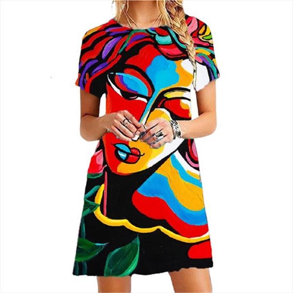 3d abstract human face women dress summer short sleeve mini casual loose ladies vestidos plus size 4xl, Black;gray 
3d abstract human face women dress summer short sleeve mini casual loose ladies vestidos plus size 4xl, Black;gray