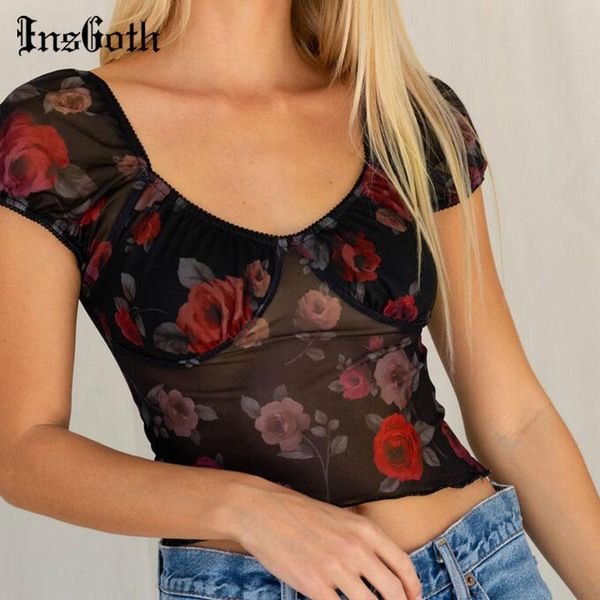 women's t-shirt insgoth vintage floral print t shirt goth aesthetic v neck mesh short sleeve t-shirts women elegant basic cropped, White
women's t-shirt insgoth vintage floral print t shirt goth aesthetic v neck mesh short sleeve t-shirts women elegant basic cropped, White