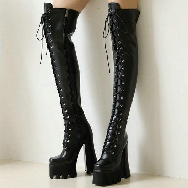 boots 2021 over the knee platform square high heel ladies modem pu leather cross tied zipper women thigh big size 43, Black
boots 2021 over the knee platform square high heel ladies modem pu leather cross tied zipper women thigh big size 43, Black