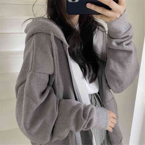 women hoodie oversized hooded sweatshirt lady zip-up korean style hoodies vintage solid color for girls casual large coats, Black
women hoodie oversized hooded sweatshirt lady zip-up korean style hoodies vintage solid color for girls casual large coats, Black
