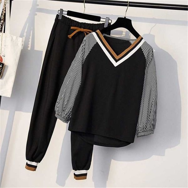 women two piece set spring long sleeve t shirt+ pants casual women tracksuit 5xl 211218, White
women two piece set spring long sleeve t shirt+ pants casual women tracksuit 5xl 211218, White