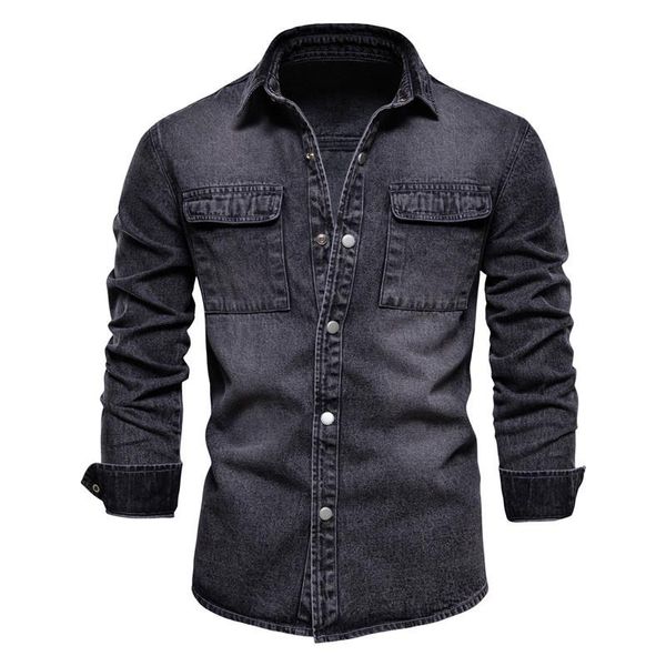 men's casual shirts vintage denim solid color jeans shirt washed retro clothing turn down collar, White;black
men's casual shirts vintage denim solid color jeans shirt washed retro clothing turn down collar, White;black