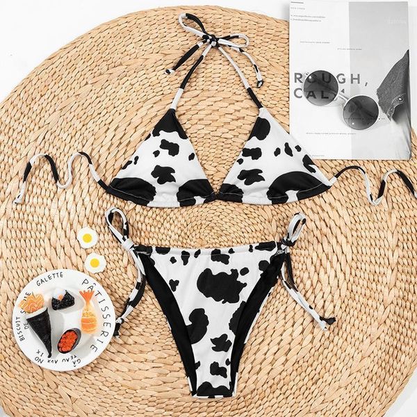 women's swimwear fors cow print bikini set triangle halter women lace up swimsuit female push bandage pleated bathing suit 2021, White;black
women's swimwear fors cow print bikini set triangle halter women lace up swimsuit female push bandage pleated bathing suit 2021, White;black