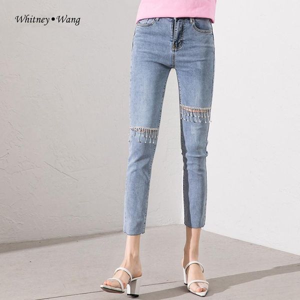 women's jeans whitney wang 2021 spring summer fashion streetwear cut diamonds tassel skinny women stretch denim pants plus size 5xl, Blue
women's jeans whitney wang 2021 spring summer fashion streetwear cut diamonds tassel skinny women stretch denim pants plus size 5xl, Blue